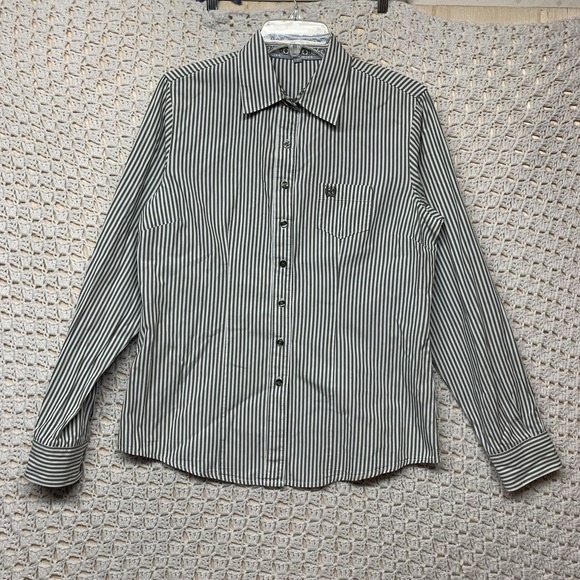 Cinch Western Shirt Women Sz L Green Striped Long Sleeved  Cowgirl Button Up - Picture 1 of 9